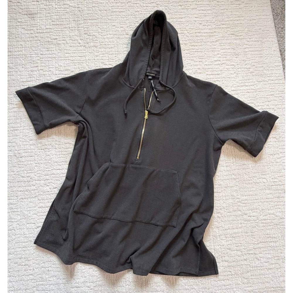 Coco + Carmen Dark Brown Short Sleeve Quarter Zip Hoodie Sweatshirt L/XL Soft